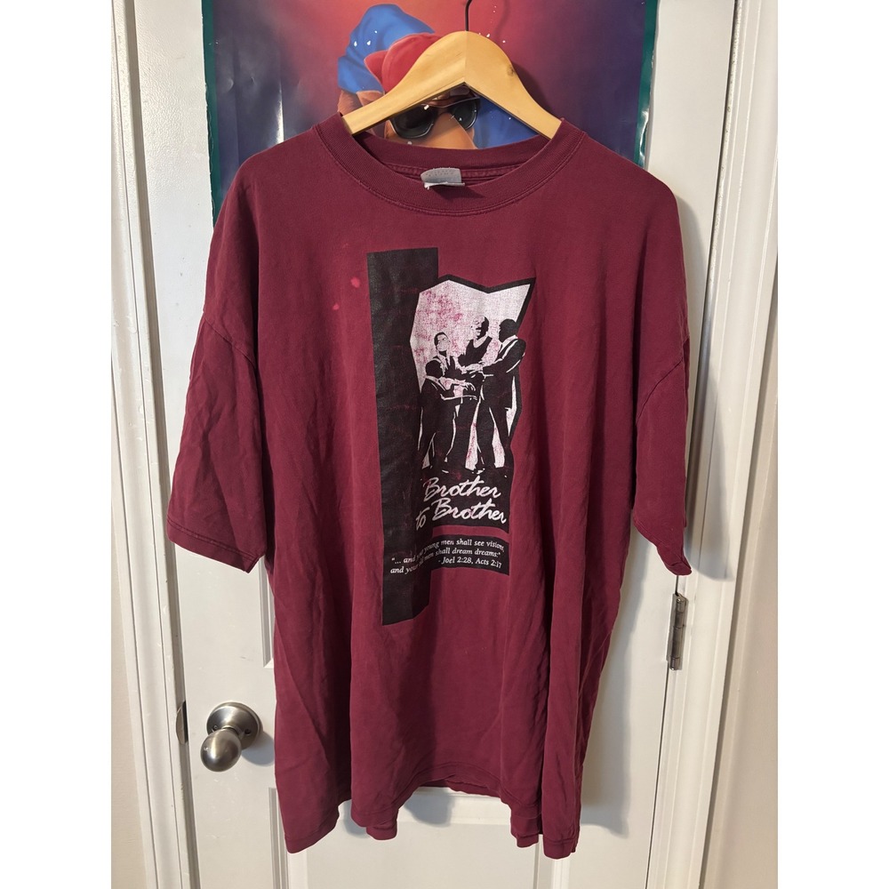 Vintage Brother to Brother Graphic T Shirt Religious Burgundy Menswear